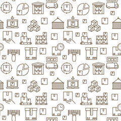 Storage and Delivery vector thin line seamless pattern - Warehouse background