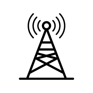 Broadcast relay station and base station. Radio tower icon. Vector.