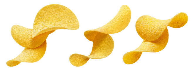 Set of delicious potato chips cut out