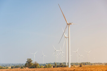 the large wind farm  using for wind energy to generate electricity, is a new renewable energy. the kinetic energy of the wind into electrical energy.