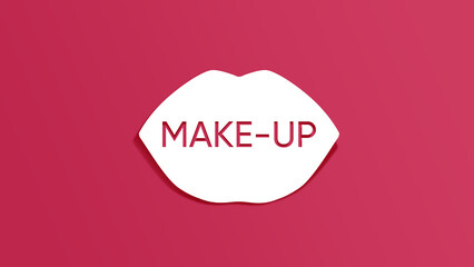 Word Make-up on cutout paper on Magenta background Horizontal banner Beauty Make up concept