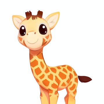 Giraffe Cartoon character. Cute little animal illustration on white background. AI