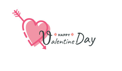Vector of Valentines day typography lettering isolated on white background with pink hearts and arrows designed in flat style. Valentine's day celebration card illustration.
