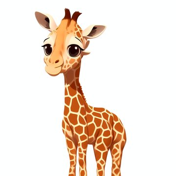 Giraffe Cartoon character. Cute little animal illustration on white background. AI