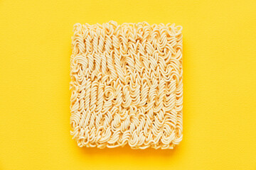 Dry Instant Noodle on Yellow Background