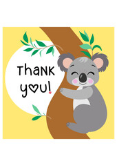 Thank you card with adorable koala on the tree