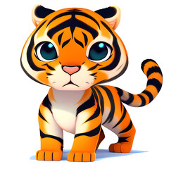 Tiger Cartoon character. Cute little animal illustration on white background. AI