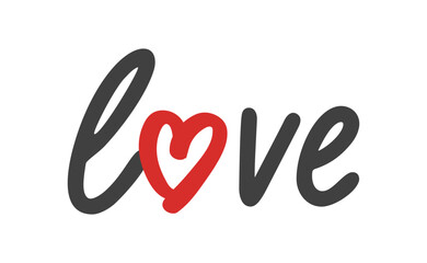 Love text lettering. O letter replaced by heart shape. Valentine's day design.