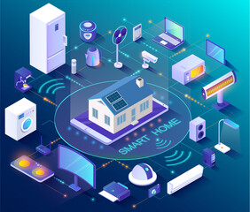 Smart home. Concept of house technology system with wireless centralized control. System of home devices capable of performing actions and solving certain daily tasks without human intervention