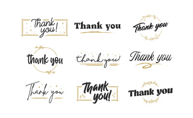 THANK YOU hand lettering designs. Thanks compositions written with decorative calligraphic font.