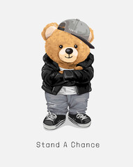 Fototapeta na wymiar stand a chance slogan with cool bear in street fashion arm crossed vector illustration