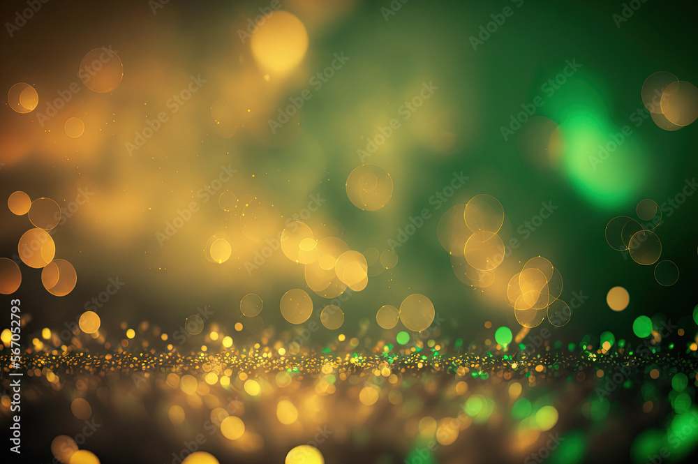 Aufkleber defocused glitter green gold bokeh abstract background with bokeh lights vintage lights background.for celebration background