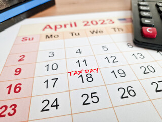 Tax payment day marked on a calendar - April 18, 2023