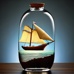 Ship in a bottle created with Generative AI technology