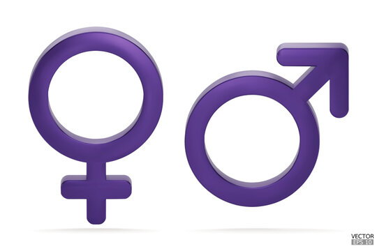 Male and Female symbol icon isolated on white background. Male and female icon set. The symbol for web site, design, logo, app and UI. Gender Icon purple symbol. 3D vector illustration.