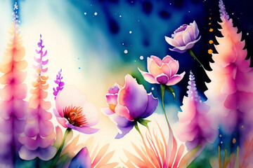 Fototapeta na wymiar spring flower background watercolor generative AI