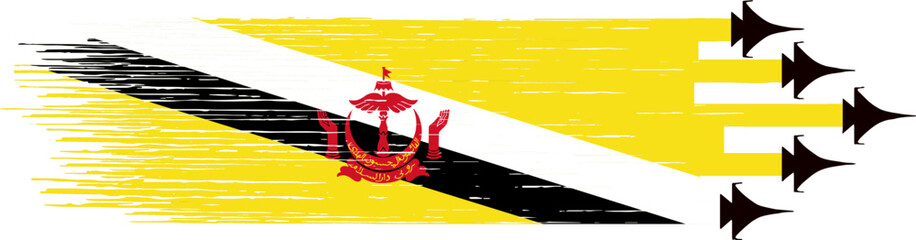 Brunei flag with military fighter jets isolated   background