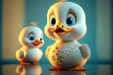 Baby duck cartoon character. Portrait of a duckling. Ai generative