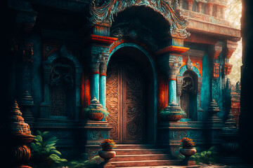A breathtaking temple with intricate carvings and colorful decorations