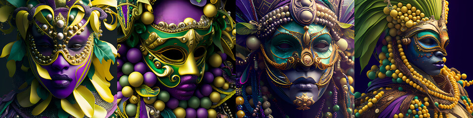 Festive face mask for carnival celebration. Mardi gras carnival background with carnival masks. Generative AI.