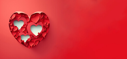 Valentine's Day Banner with Papercraft Design With Red Copy Space Background | Generative Art