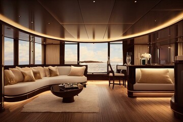 Luxury yacht interior design for wealthy passengers. Generative AI