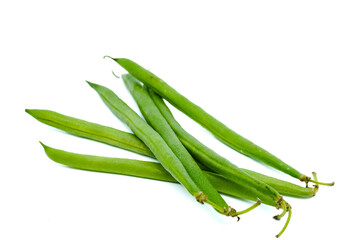 Fresh green beans isolated on a white background. Copy space.