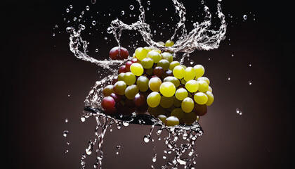 Captivating still-life of water-splashed grapes captures the beauty of slow-motion photography. Generative AI