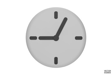 White watch isolated on white background. 3D Round clock icon. Cartoon minimal style.Time-keeping, measurement of time, and time management. Clock icon logo, app UI. 3D Vector illustration.