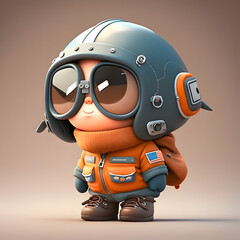Cute Cartoon Pilot Character 3D Rendered