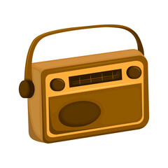 Retro radio tuner. Vector illustration of orange vintage radio tuner on white background. Flat style.