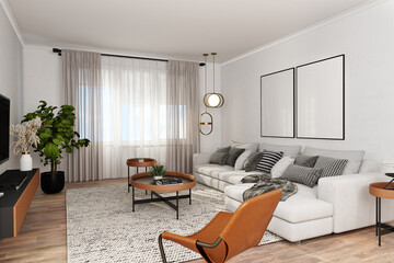 Scandinavian style modern living room (3D rendering)