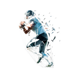 Football player, abstract low polygonal isolated vector illustration. American football logo. Side view. Geometric drawing from triangles