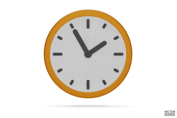 Yellow watch isolated on white background. 3D Round clock icon. Cartoon minimal style.Time-keeping, measurement of time, and time management. Clock icon logo, app UI. 3D Vector illustration.