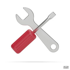 3d realistic red wrench and screwdriver icon set isolated on white background. Repair icon, Hand tools icon 3d render illustration.