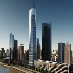 Skyscrapers in front of water created with Generative AI technology