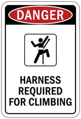 Safety harness, belt and lifeline sign and labels harness required for climbing