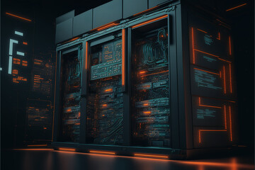 server racks in computer network security server room data center, network operating center server room, generative ai