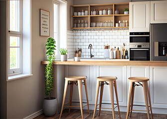 Elegant contemporary kitchen room interior with with decoration. Illustration with Generative AI