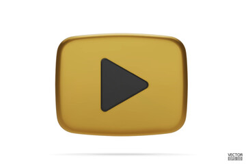 Gold Video camera icon isolate on white background. 3d Realistic movie icon, play button for the interface of applications and web pages. Video, streaming, multimedia concept. 3D vector illustration.