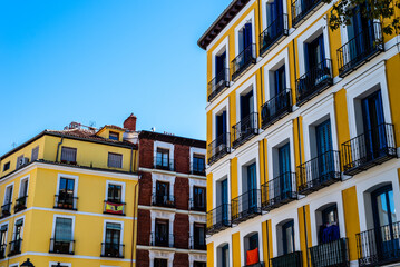Naklejka premium Old residential building in central Madrid. Real estate, renovation and maintenance concepts