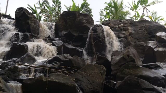 curug gamelan in Salatiga, Central Java. Indonesia. Waerfalls with giant rocks.