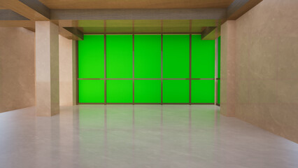 empty room with a window green screen