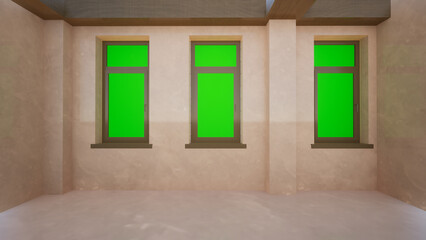 room with window green and wall
