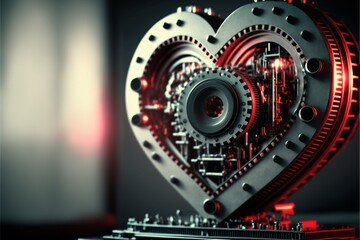 Technischer Hintergrund mit Herz, Motiv zu Valentinstag von einem Techniker, ai generativ