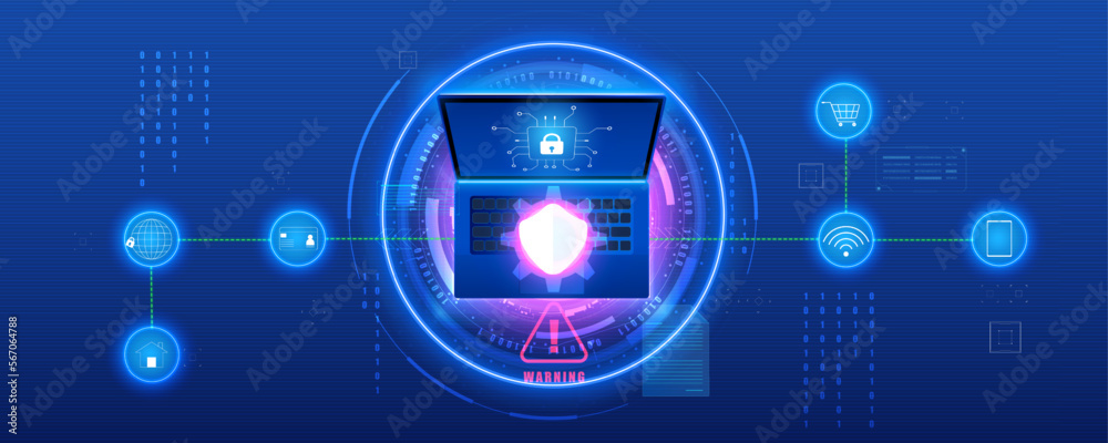 Leinwandbilder abstract cyber security data protection by laptop design. futuristic technology of safety, antivirus