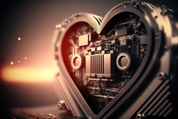Technischer Hintergrund mit Herz, Motiv zu Valentinstag von einem Techniker, ai generativ