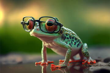 Obraz premium frog with glasses, generative ai