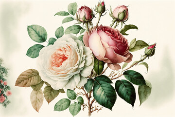 Roses Watercolor Illustration, Generative AI
