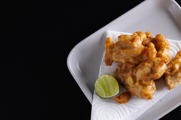 Chicken Karaage Japanese Fried chicken isolated in black background